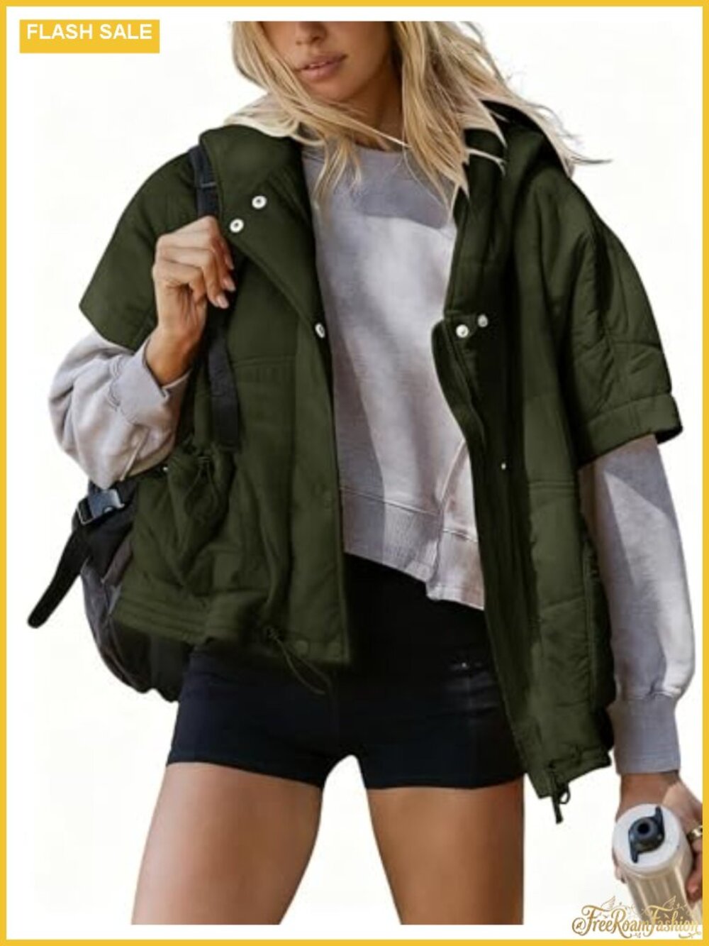 Women's Oversized Quilted Puffer Vest Hooded Zip Snap Jacket